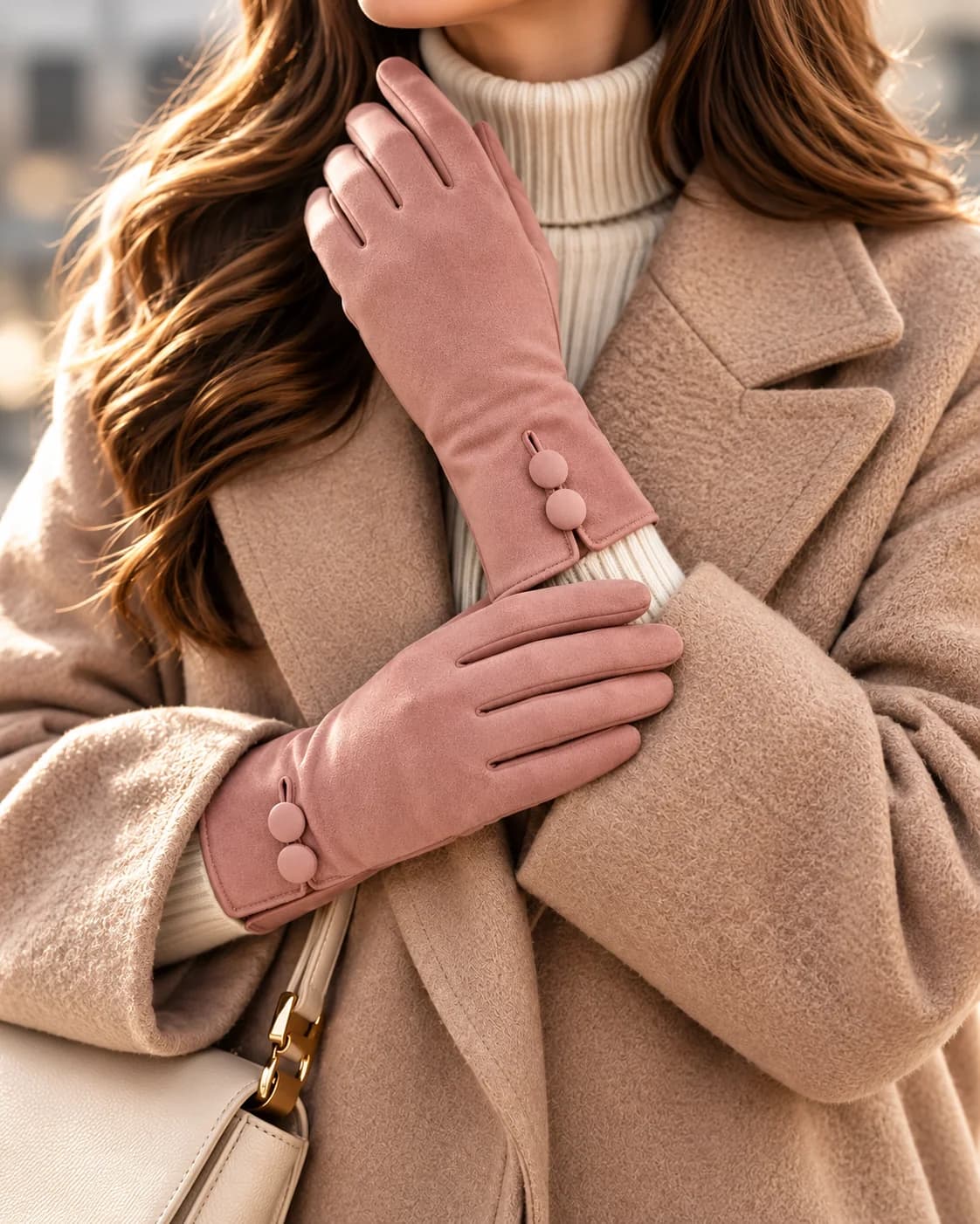 Guantes botón rosa